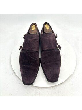Stefano Branchini Men Size 7 Brown Suede Double Monk Buckle Dress Shoes